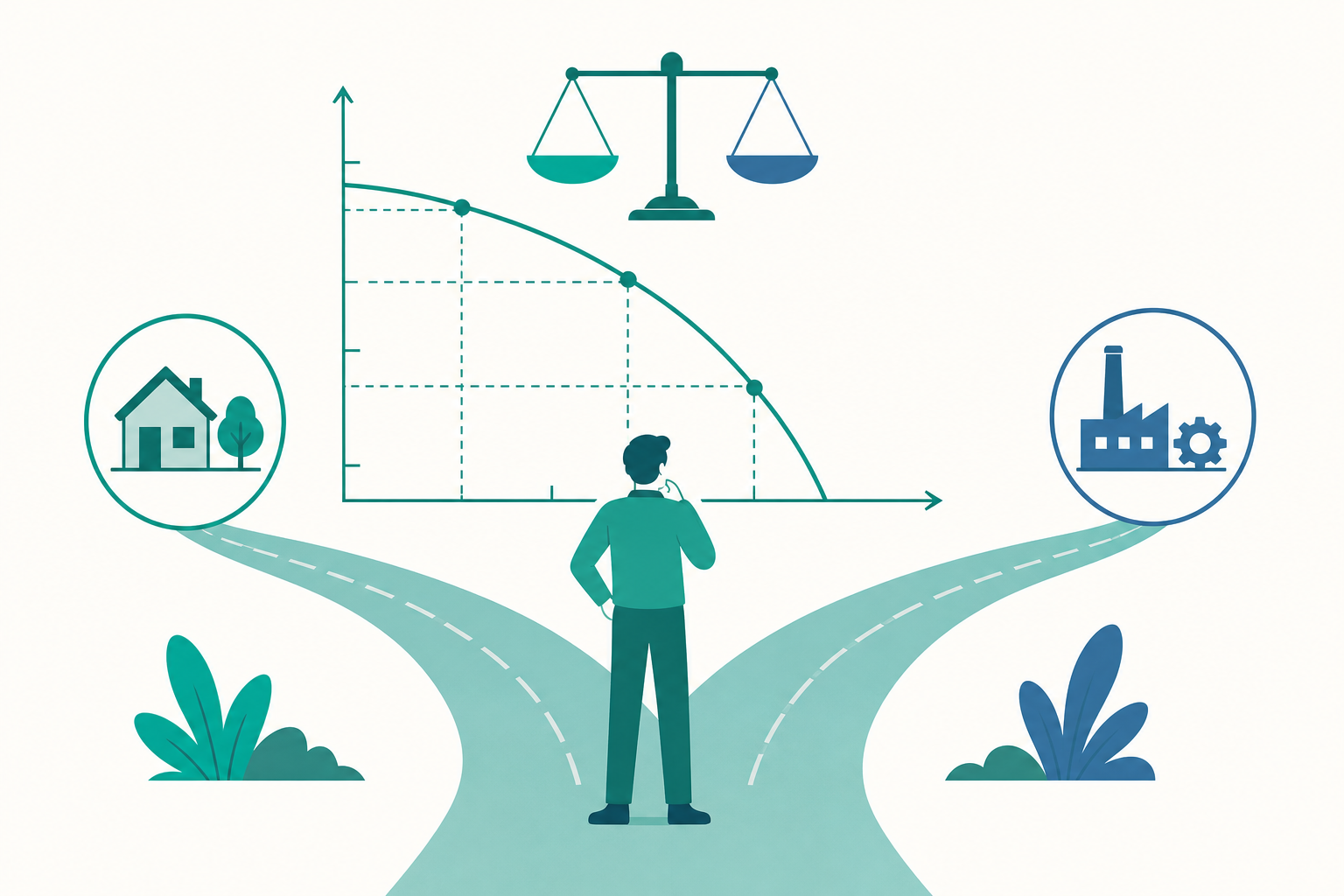 稀缺、選擇與機會成本概念示意圖